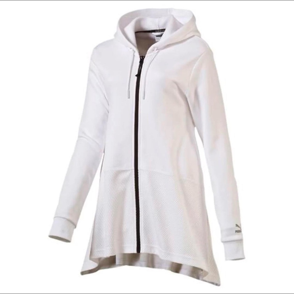 White A-line full zip hooded jacket